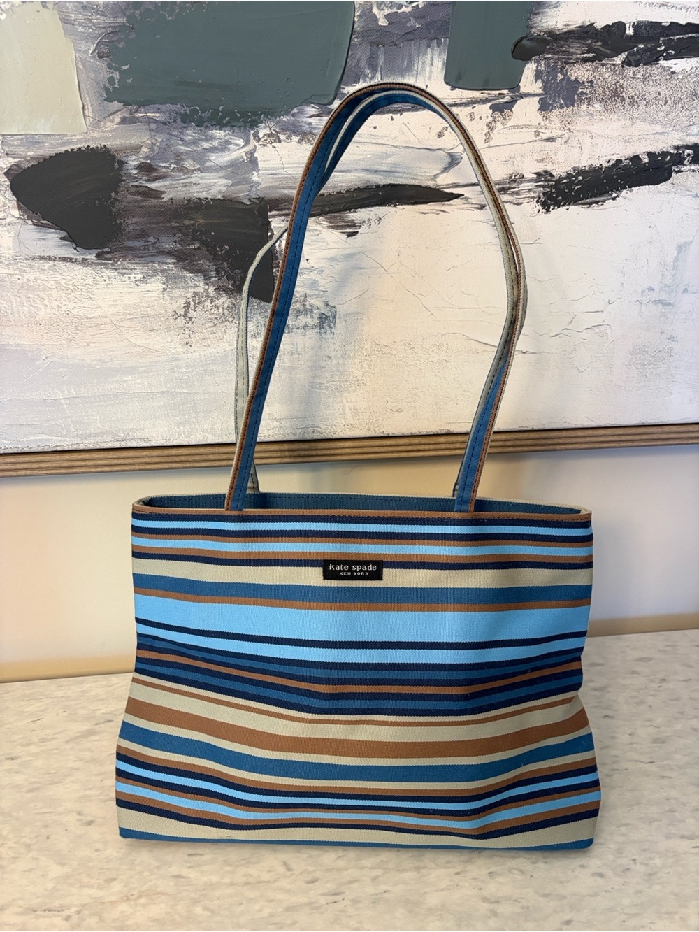 kate spade Vintage Striped Canvas Tote in Blue and Tan NNT - Picture 2 of 15